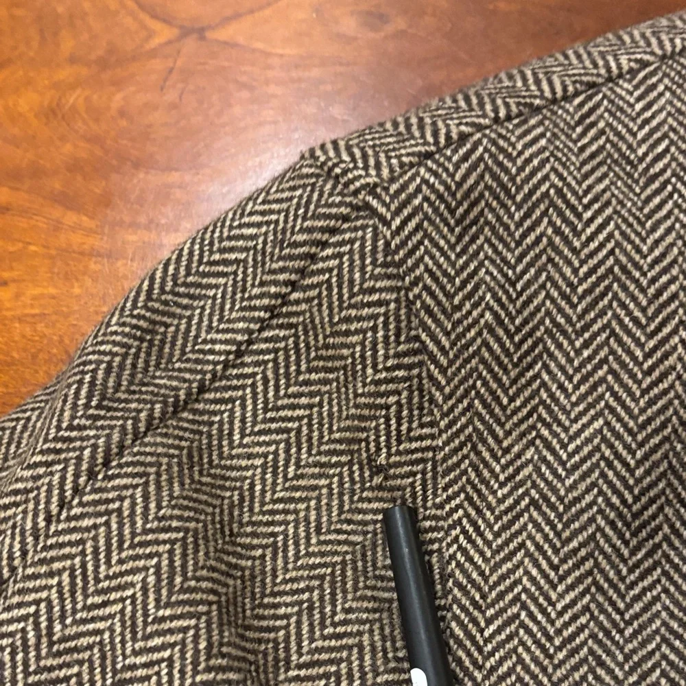J. Crew Vintage Men's Wool Brown‎ Herringbone Pea Coat.  Made in Italy